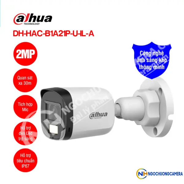 Camera HDCVI 2MP DAHUA DH-HAC-B1A21P-U-IL-A