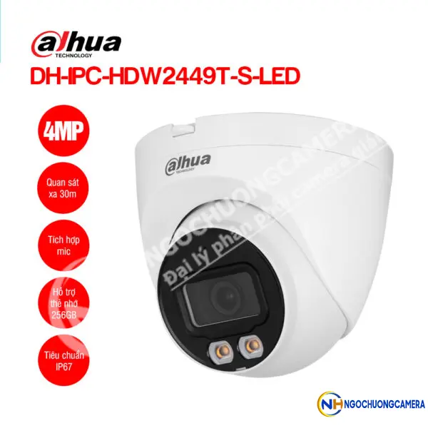 Camera IP 4MP Dome DAHUA DH-IPC-HDW2449T-S-LED
