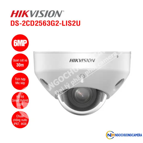 Camera IP Dome 6MP Hikvision DS-2CD2563G2-LIS2U