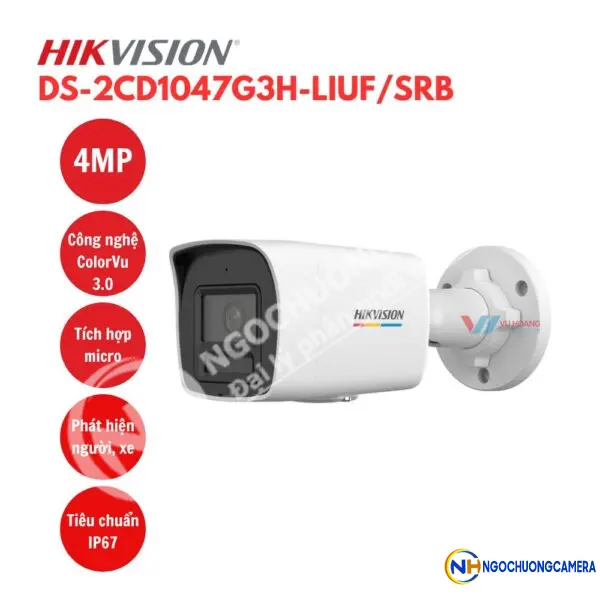 Camera IP thân trụ 4MP Hikvision DS-2CD1047G3H-LIUF/SRB