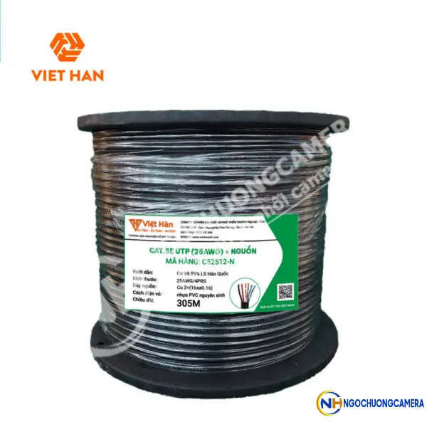 Cáp mạng 305m Việt Hàn CAT.5E UTP 25AWG kèm nguồn