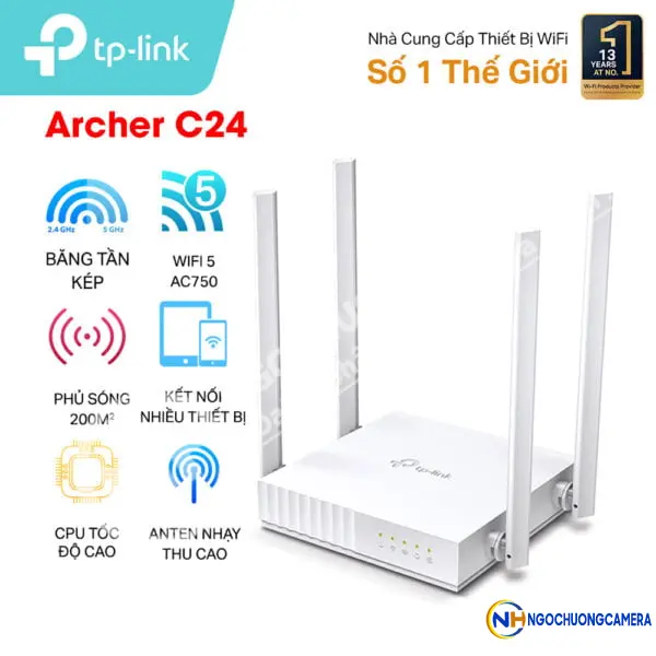 Router Wi-Fi Băng Tần Kép AC750 TP-Link Archer C24