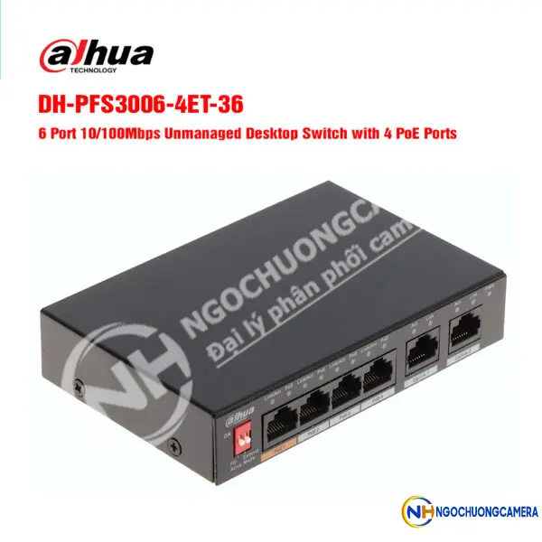 Switch POE 6 cổng 10/100Mbps DAHUA DH-PFS3006-4ET-60