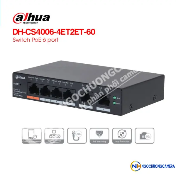 Switch PoE 6 port DAHUA DH-CS4006-4ET2ET-60