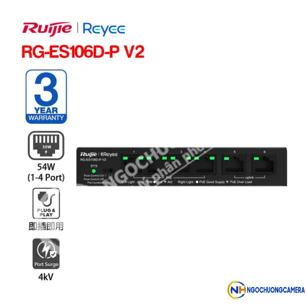 Unmanaged switch 4 cổng RUIJIE RG-ES106D-P V2